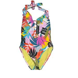 BlueRod Beattie Tropical Print Halter One-Piece Swimsuit L